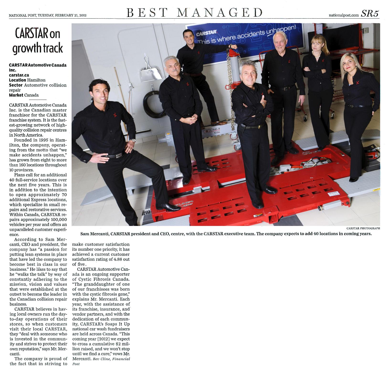 CARSTAR Automotive Canada Inc. named one of Canadas 50 Best Managed Companies Image