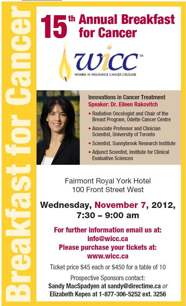 Registration Still Open for WICC Ontario 15th Annual Breakfast for Cancer – Nov. 7, 2012 Image