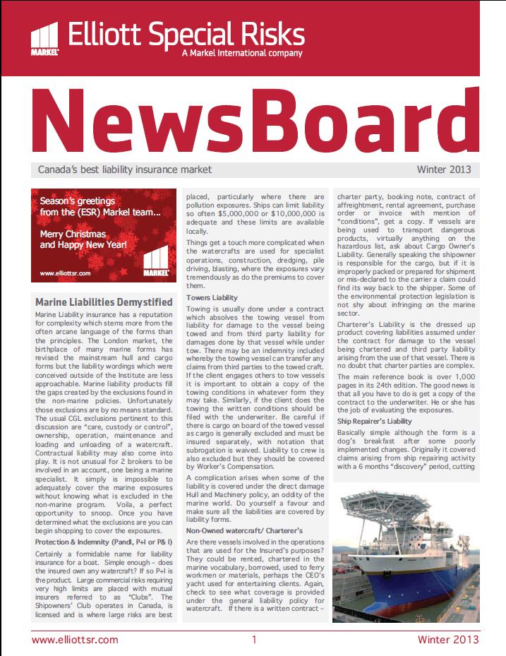 ESR (Markel) NewsBoard (Your Quarterly Newsletter) – We are going paperless! Image