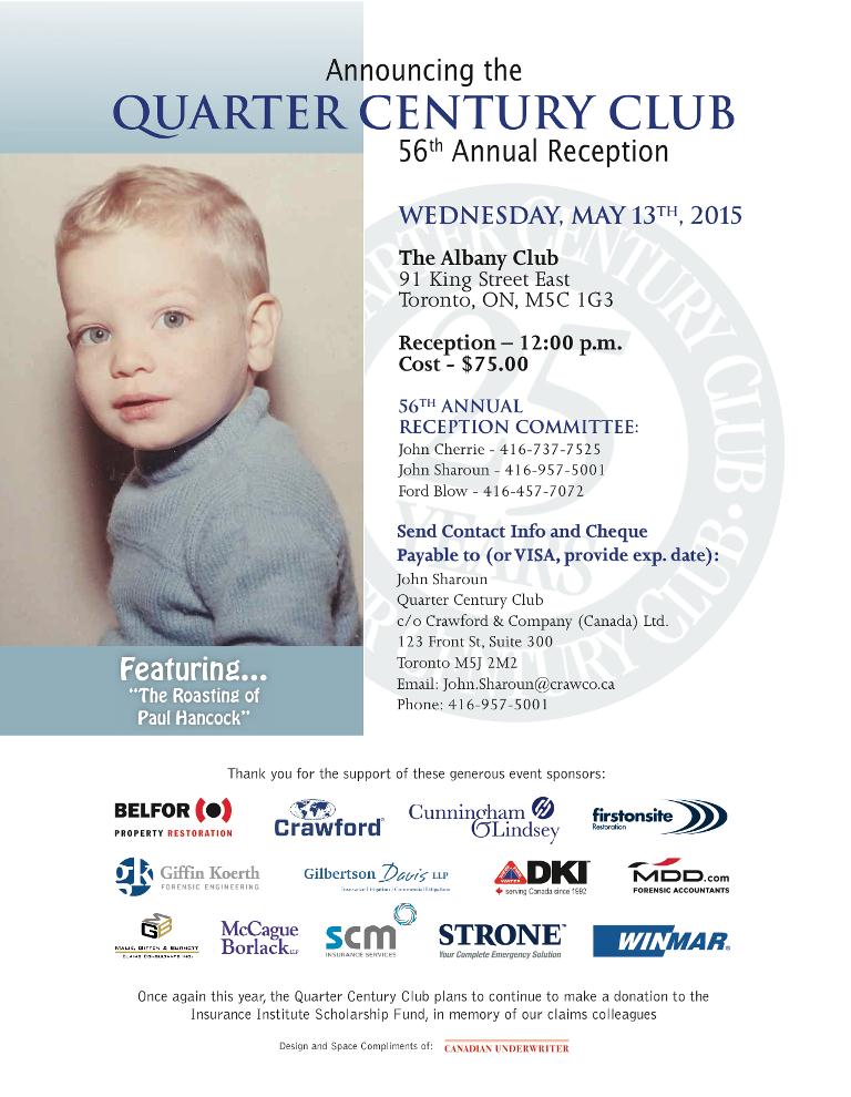 Announcing the Quarter Century Club 56th Annual Reception, May 13, 2015 – Toronto Image