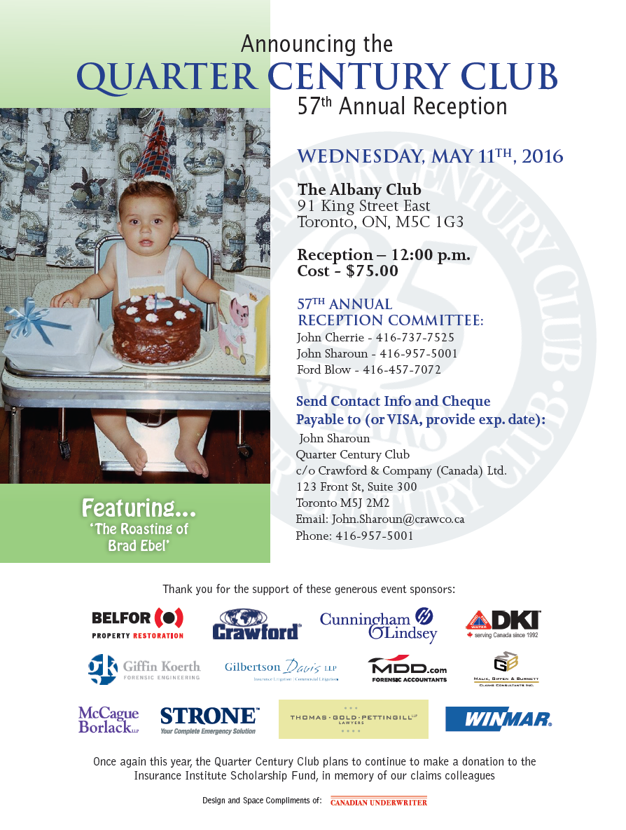 Announcing the Quarter Century Club 57th Annual Reception, May 11, 2016 – Toronto Image