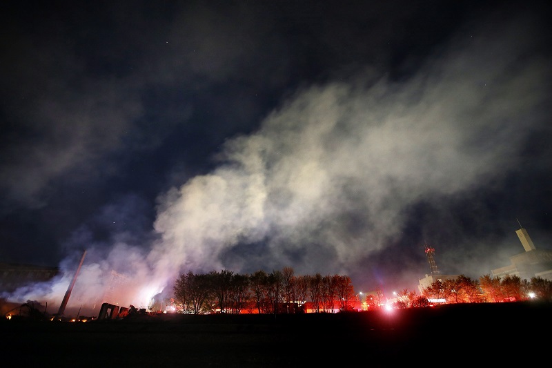 Multiple fires burn through downtown Brandon, Manitoba Image