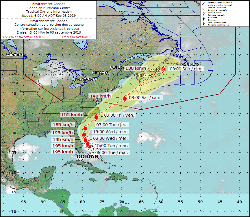Hurricane Dorian’s projected path into Canada Image