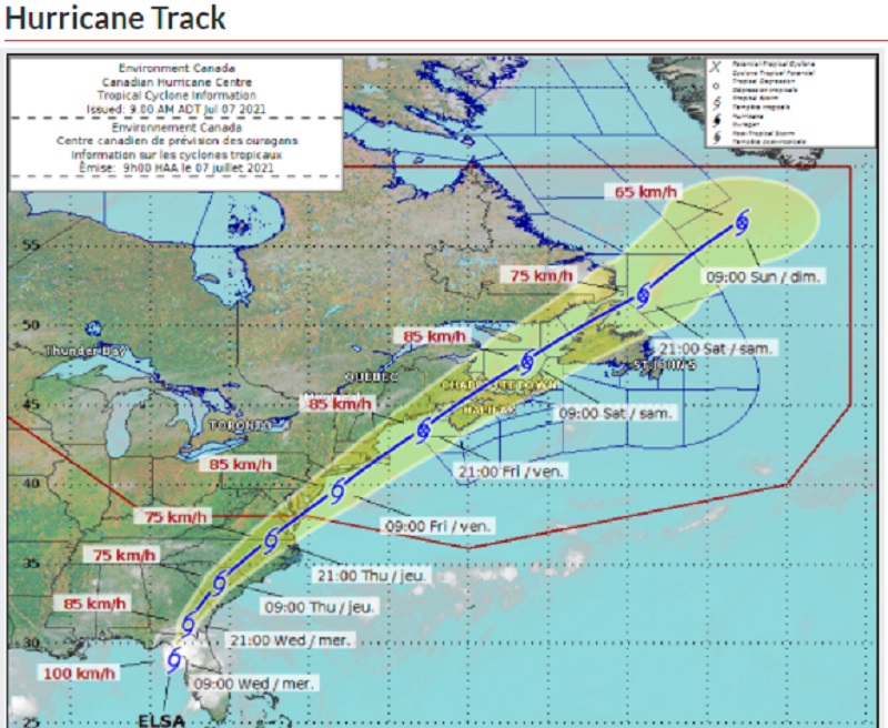 Elsa’s forecasted impact on the Maritimes Image