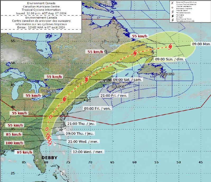 Update: Debby’s track shifts towards Montreal Image