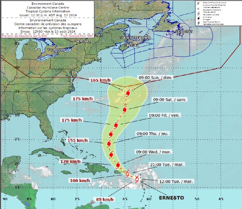 Forecasters monitoring Ernesto’s track towards Canada Image