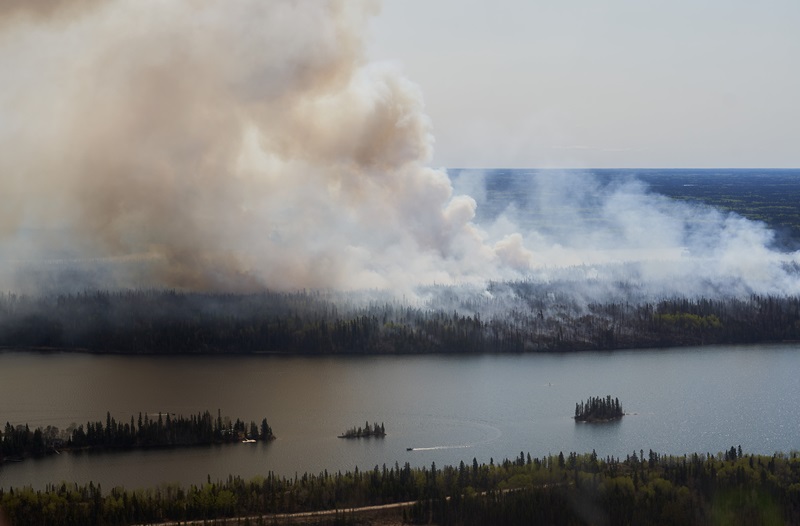 A wildfire burns in northern Manitoba on May 14, 2024.