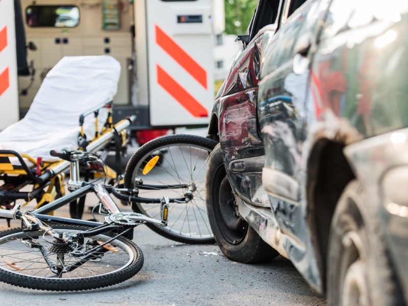 Aftermath of a car accident with a bicycle