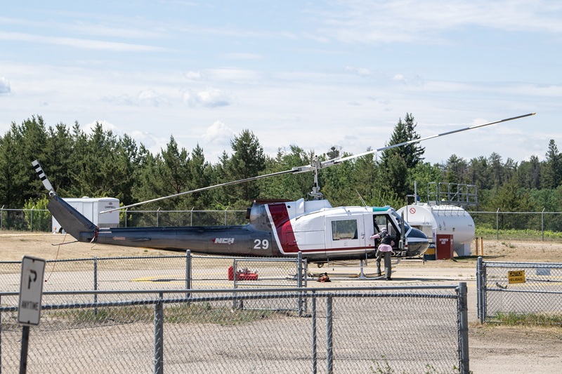 A helicopter at the provincial wildfire centre in Prince Albert, Sask.