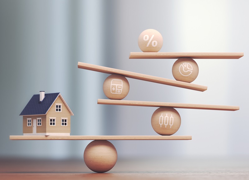3d Render Real Estate Trading and Wooden Balance Scale,