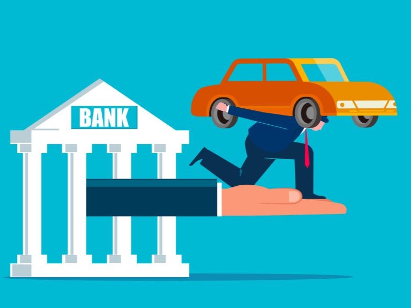 Man struggling under the burden of a car loan