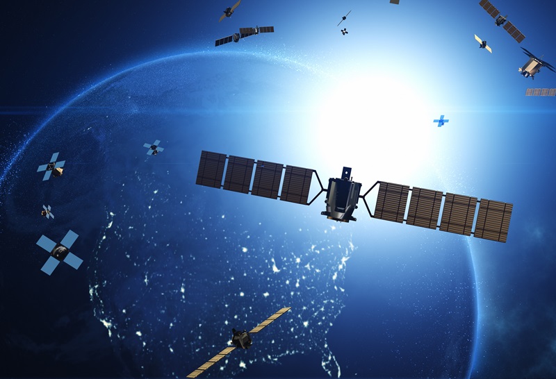 Image of many satellites orbiting Earth