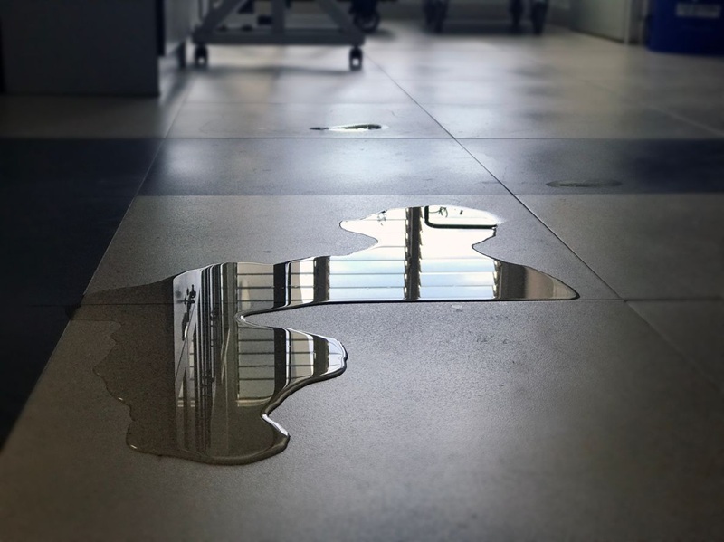 Water leak on the floor of a business