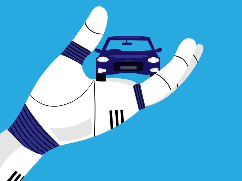 Robot hand holding a car