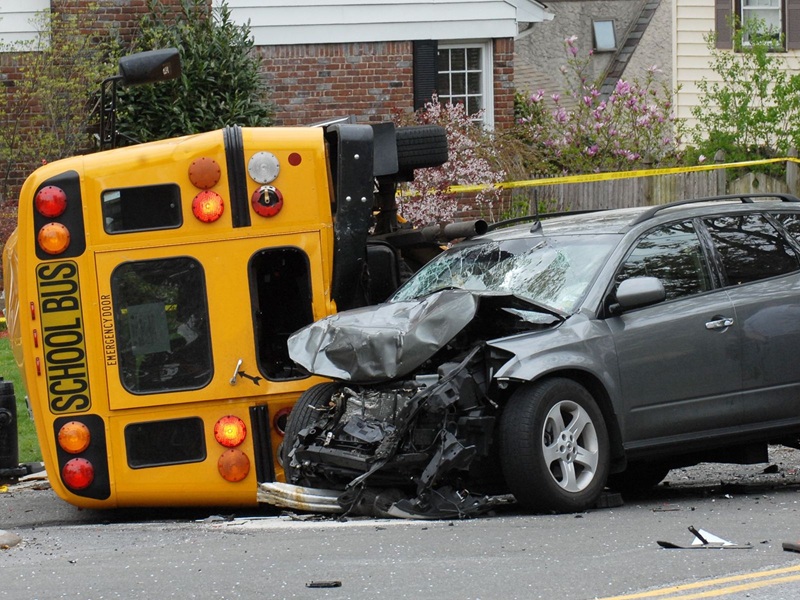 Accident involving car and school bus