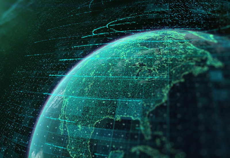 Data points glowing green across North America