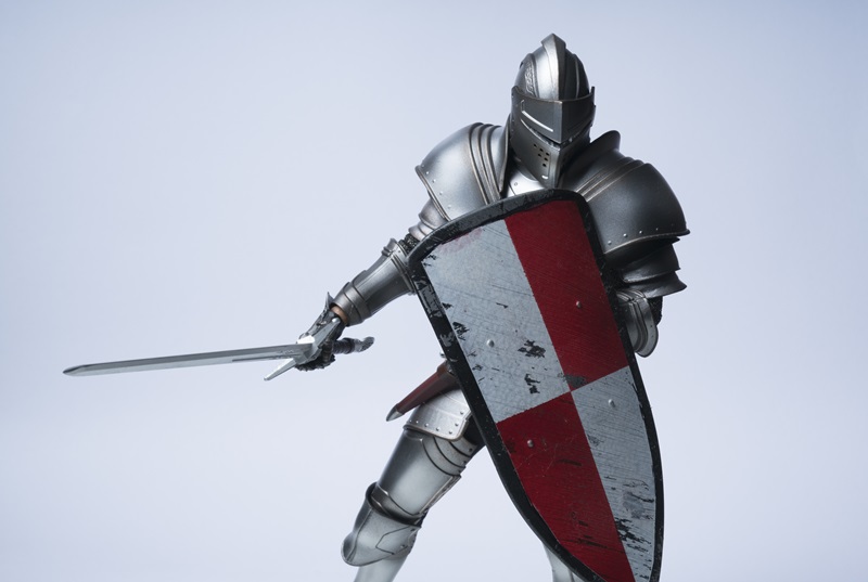 knight in silver armour with shield