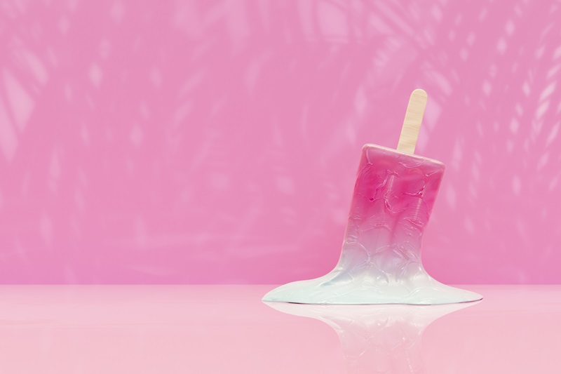 Melting Ice cream stick, Popsicle, Minimal summer concept. Digitally generated image. 3d render.