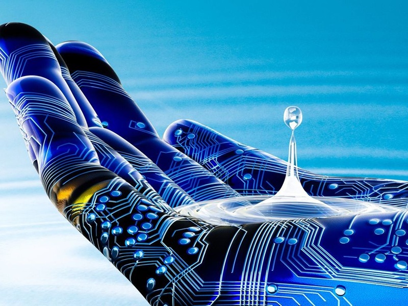 Robot's hand scooping up water