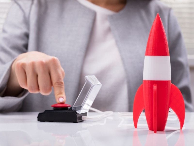 Pressing the button to launch a rocket