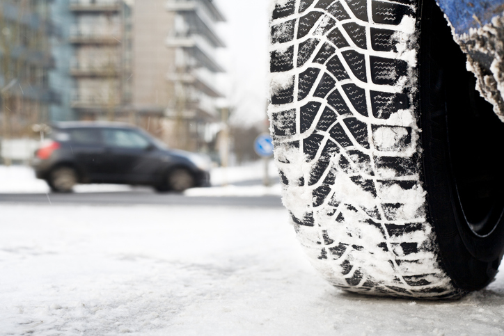 winter tire pictured in the snow