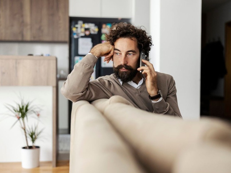 Man talking on the phone at home
