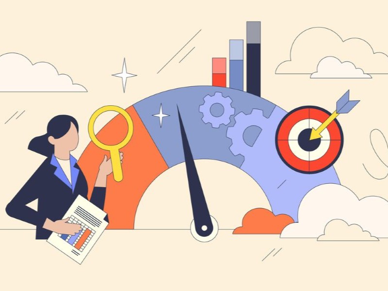 Businesswoman upgrading company performance