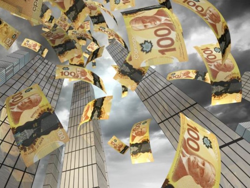 Cash raining down from skyscrapers