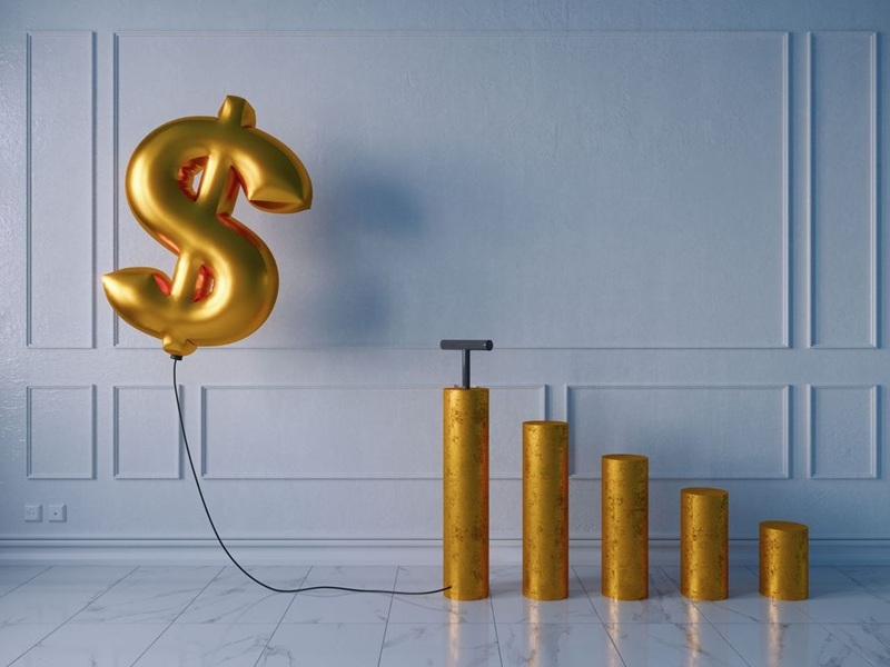 Inflated balloon dollar sign