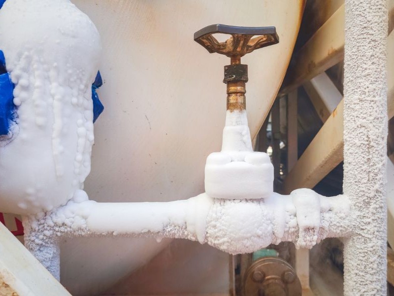 Frozen pipework at an industrial facility