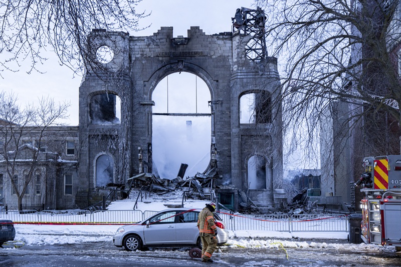 A five-alarm fire at Saint-Paul Catholic Church in Montreal