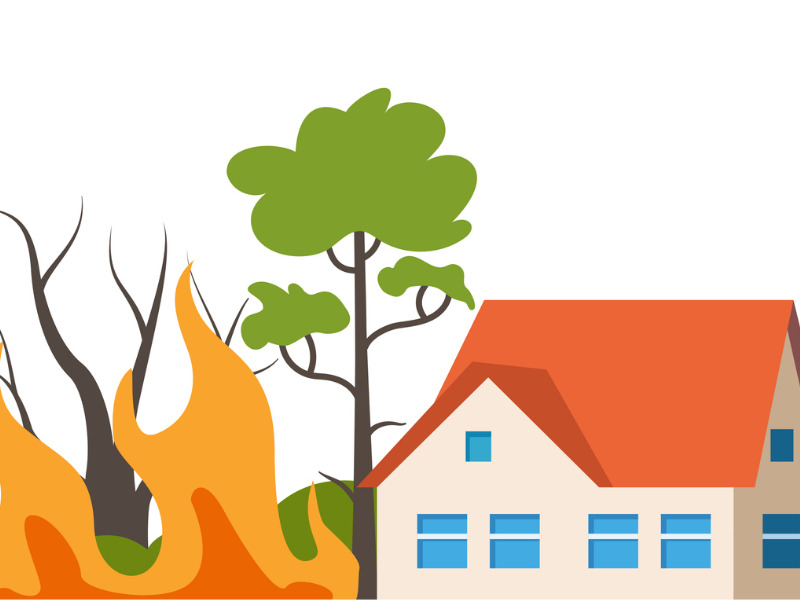 House surrounded by wildfire flames