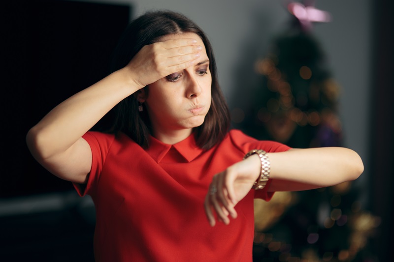 Woman Checking The Time Being Late for Party
