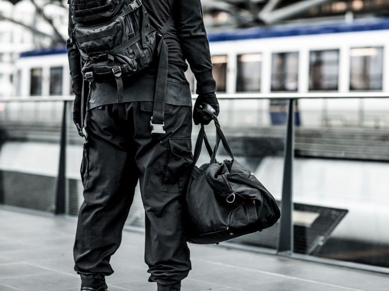 Terrorist with bomb on subway platform