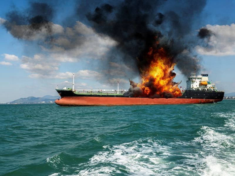 Oil tanker on fire